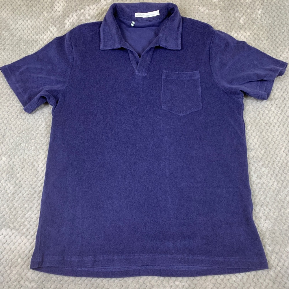Criquet Terry Cloth Polo Shirt Mens L Purple Cotton Pocket Short Sleeve
